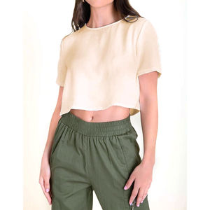 OEM/ODM Manufacturer's Custom Logo Women's <b>Crop</b> <b>Tops</b> Solid Lightweight Breathable Quick Dry T-Shirts for Summer Wear - Product Image 4