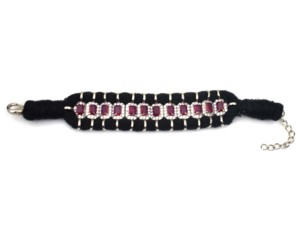 Rhodium Plated Brass Hemp Rope Hook Woven Wrap <b>Bracelet</b> with Red Crystal Zircon Bohemia Style Unisex Party Jewelry - Product Image 1