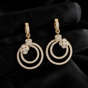 Custom Round Lab Grown Diamond Double Halo Drop Huggie <b>Earrings</b> 14K 18K Yellow Gold Dangle <b>Hoop</b> <b>Earrings</b> Fine Jewelry for Women - Product Image 1