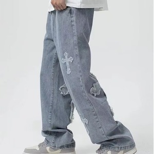 Jeans de Mezclilla Rectos para Hombre, Estilo Urbano, 100% Algodón, Transpirables, de Peso Medio, Bordados y Recubiertos, Personalizados OEM - Product Image 1