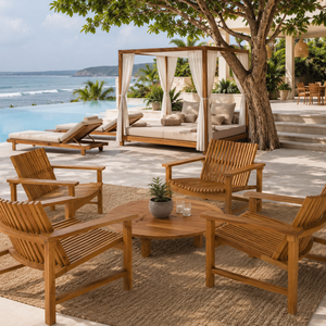 Ensemble de chaises longues d'extérieur en teck moderne avec table basse pour une relaxation luxueuse dans les resorts, les patios, les jardins et au bord de la piscine - Product Image 6
