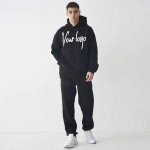 Conjunto Deportivo de Dos Piezas para Hombre, Sudadera Corta con Capucha y Pantalones Anchos de Felpa Negra, Ropa Deportiva Casual - Product Image 5