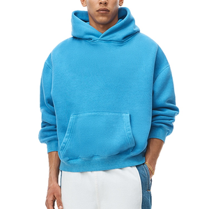 Sweat à capuche coupe carrée ample 100% coton molletonné 400 g/m² bleu roi sans cordon pour homme élégant - Product Image 2