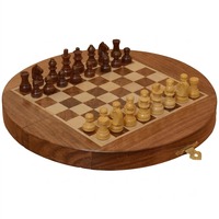 Jeu d'échecs pliable rond en bois, décoration de table, objet décoratif, échiquier de collection avec pièces pour enfants et adultes