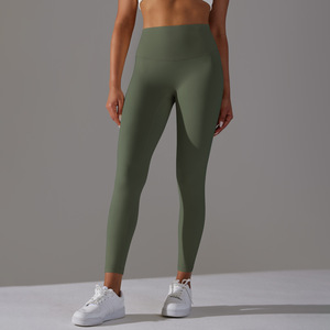 High Waist Seamless Knitted <b>Leggings</b> Solid <b>Green</b> Full Length Stretch Breathable Eco-Friendly 280 GSM Women's Sport Yoga Pants - Product Image 1