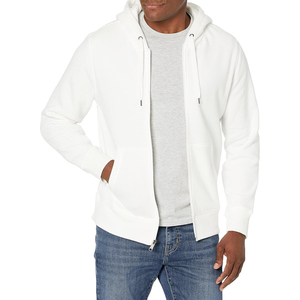 Sudadera con capucha para hombre, color blanco liso, corte regular, tejido French Terry, informal, con capucha con cordón y bolsillos, para otoño. - Product Image 1