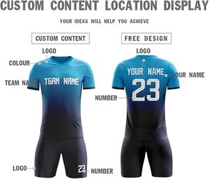 Conjunto de Camiseta de Fútbol Personalizada para Hombre con Degradado Rojo y Azul, Cuello en V, Manga Corta, Transpirable y que Absorbe la Humedad - Product Image 4