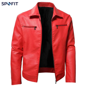 Spofit Fashion <b>Men's</b> Motorcycle <b>Jacket</b> Casual <b>Long</b> Sleeve Leather Waterproof Windproof Breathable Eco-Friendly Plain Dyed Front - Product Image 1