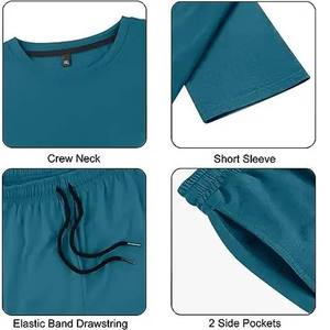 Conjunto deportivo de dos piezas para hombre, camiseta y pantalones cortos, con logotipo personalizado, MOQ bajo, venta al por mayor, diseño liso. - Product Image 6