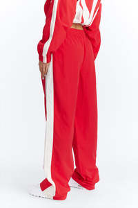 Pantalon de survêtement unisexe léger en tissu coupe-vent avec empiècements contrastants rouges, style streetwear, fournisseur en gros, pantalon pour homme - Product Image 3