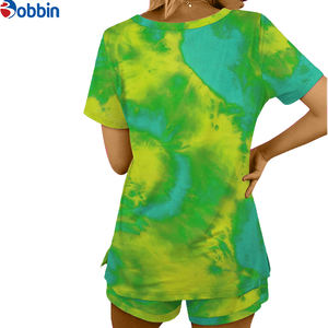 Ensemble T-shirt et short en coton de haute qualité, coupe oversize à épaules tombantes, unisexe, avec logo personnalisé, streetwear pour femme, 2 pièces, tie-dye, ensembles d'été - Product Image 1