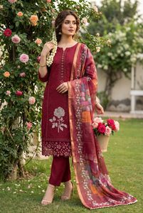 Premium Roman <b>Silk</b> Trendy Pakistani Style <b>kurta</b> Pant With Dupatta And Work Embroidered <b>Kurta</b> - Product Image 2