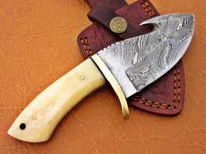 Drop Point Hunting Knife With Ivory Handle Carbon Steel Blade Leather Sheath Included - Product Image 4