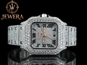 Montre de luxe pour homme de qualité export, entièrement sertie de diamants, en acier inoxydable, boîtier de 41 mm, analogique, mécanique, automatique, verre bleu, fermoir papillon, date - Product Image 3