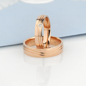 Alliances de mariage romantiques plaquées argent et or rose, ensemble de bagues uniques pour homme, bijoux en diamant moissanite rond - Product Image 4