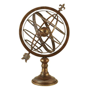 Globe armillaire vintage en laiton avec base ronde en bois massif, anneau zodiacal gravé, disponible à prix de gros. - Product Image 5