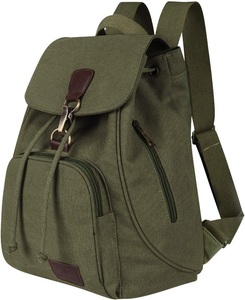 Canvas Vintage Tactical Lightweight <b>Backpack</b> Olive Green Soft Shell Unisex Daily Use Arcuate Shoulder Strap <b>Drawstring</b> Closure - Product Image 1