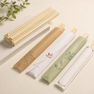 Baguettes jetables en bois écologiques de qualité export avec design moderne et emballage personnalisé en pochette en papier - Product Image 1
