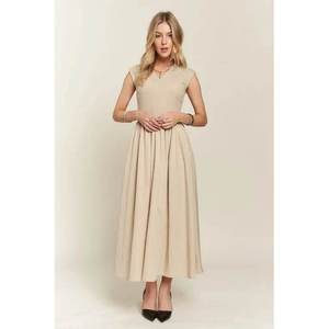 ADORA Vestido color canela con cuello en V y manga casquillo talla S - Product Image 6