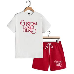 Conjunto de Pantalones Cortos de Verano Extra Grandes Personalizados para Hombre, Camiseta 100% Algodón con Pantalones Cortos a Juego, Atuendo Casual de 2 Piezas - Product Image 1
