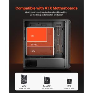 Custodia per Computer da gioco Mid-Tower per PC per ATX/M-ATX/ITX 4X120mm fan per i giocatori - Product Image 2
