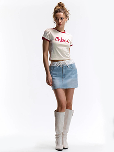 Custom Women's Ringer Baby Tee Contrast Trim Personalized Graphic Fashion <b>Top</b> <b>Y2k</b> Streetwear OEM 100% Cotton Fitted <b>Crop</b> T-shirt - Product Image 2
