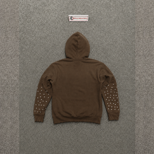 Sudadera con Capucha Oversize Marrón de Moda Urbana, 100% Algodón Suave, Estampado con Brillantina y Pedrería en las Mangas, Sudadera Casual de Otoño de Alta Calidad - Product Image 6