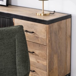 Vandana Autumn Frame 160cm designer <b>sideboard</b> in mango wood and fluted metal Kazag - Product Image 6