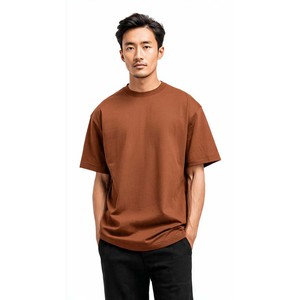 เสื้อยืดคอกลมแขนสั้นทรงโอเวอร์ไซส์สีกรมท่าคุณภาพสูงสำหรับผู้ชาย ผ้าฝ้าย 100% สีพื้น เหมาะสำหรับใส่ลำลองกลางแจ้ง ดีไซน์เรียบง่าย - Product Image 2