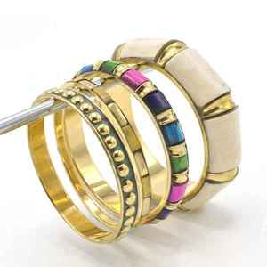 Nouveaux ensembles de bracelets pour femmes, tendance, en laiton plaqué or, noirs et blancs, à rayures, manchettes ouvertes, empilables, bijoux pour fêtes et cadeaux - Product Image 5