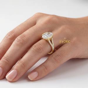 Anillo de Compromiso con Diamante Ovalado Cultivado en Laboratorio, Talla Personalizada, Banda de Dos Piezas, Oro 14K, Joyería Moderna para Novia, Boda y Aniversario - Product Image 6