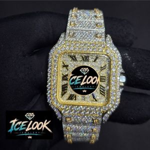 ICELOOK JEWELRY ผู้ชายหรูหราทองนาฬิกาสี่เหลี่ยมผืนผ้า 40 มม. อะนาล็อกควอตซ์หน้าปัดแซฟไฟร์เรืองแสงสายสแตนเลสคุณภาพสูง - Product Image 5