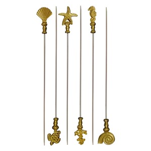 Golden Sea Theme BBQ Skewers Set Metal Reusable Cooking Tools with Shell Starfish Seahorse Handles Polished Finish - Product Image 2