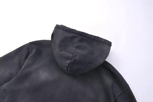 เสื้อฮู้ดดี้โอเวอร์ไซส์ผู้ชาย ผ้าฝ้าย 100% เฟรนช์เทอร์รี่ ลุคทำเก่า สีพื้น มีกระเป๋าหน้า ทรงปกติ - Product Image 3