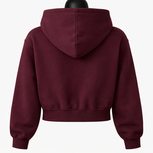 เสื้อฮู้ดดี้ฟลีซแบบซิปเต็มตัว สีเบอร์กันดี หนานุ่ม ใส่ได้ทั้งผู้ชายและผู้หญิง มีเชือกผูก กระเป๋าหน้า สไตล์ลำลอง สตรีทแวร์ ขายส่ง - Product Image 4