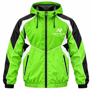 Men's Hooded Sporty <b>Racer</b> <b>Jacket</b> Windproof Zipper Front Color Blocking Design Autumn Outdoor Wear - Product Image 3