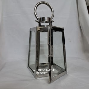 Luxury Stainless Steel Glass <b>Lantern</b> <b>Large</b> Silver Metal Candle <b>Lantern</b> with Ring Handle for Outdoor Garden & Wedding Decor - Product Image 5