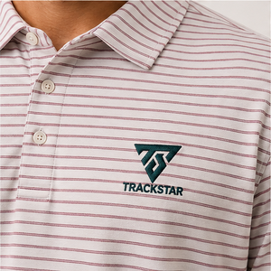 เสื้อโปโลผู้ชาย Trackstar สีขาวลายทางบาง แขนสั้น คอปกติดกระดุม เสื้อกอล์ฟลำลอง สกรีนโลโก้ได้ - Product Image 5