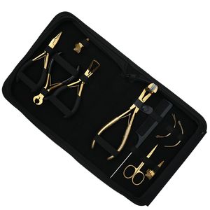 Kit d'outils pour extensions capillaires : Pince à sertir pour extensions adhésives, Coupe-keratine, Peigne à queue, Aiguille à coudre, Ciseaux de coiffure, Pince à doigts - Product Image 1