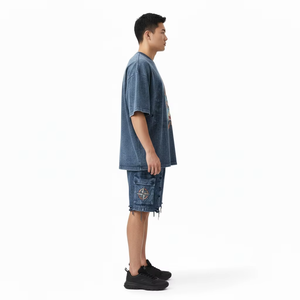 Conjunto de Verano de Dos Piezas para Hombre, Camiseta y Pantalones Cortos Casuales de Poliéster/Algodón Transpirable, con Logotipo Frontal Impreso por Transferencia Térmica - Product Image 3