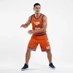 Conjunto de Uniforme de Baloncesto Sublimado Personalizado para Hombre, Camiseta Naranja sin Mangas con Cuello en V, Uniformes de Equipo que Absorben la Humedad con Impresión de Logotipo - Product Image 4