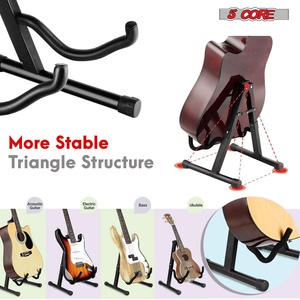 Paire de supports de guitare en A à 5 brins avec bras en mousse souple et base antidérapante pour guitares acoustiques, électriques, basses et ukulélés - Product Image 3