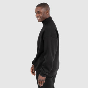 Sweat-shirt à capuche chauffant surdimensionné personnalisé, en molleton de coton, demi-zip, avec motif brodé, col montant épais - Product Image 3