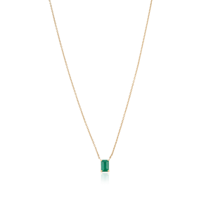 Collier élégant pour femme, style classique, or jaune véritable 18 carats, émeraude taille octogonale 6x4 mm, pendentif pierre unique, bijou à porter au quotidien - Product Image 1
