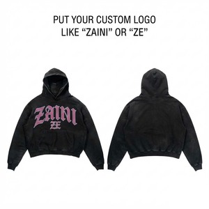 Sweat-shirt à capuche pour femme, coupe oversize, en molleton de coton et polyester premium 420 GSM, noir, délavé à l'acide, effet vintage, avec impression en relief et logo personnalisé - Product Image 1
