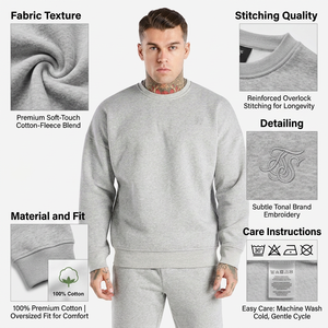 OME <b>Men</b> <b>Pullover</b> Sweatshirt Crewneck Relaxed Fit Long Sleeve Casual Top Cotton Fleece Everyday Fashion Bulk Buyer USA Market - Product Image 4