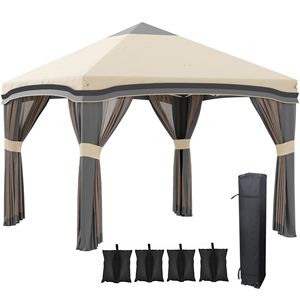 Gazebo Pieghevole Beige 10x10 con Rete, Altezza Regolabile, 4 Sacchi di Sabbia e Borsa con Ruote - Product Image 1