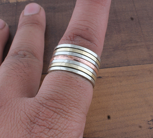 Wholesale <b>925</b> Sterling <b>Silver</b> Metal Band <b>Ring</b> Two-Tone Brass Design <b>Ring</b> Handcrafted <b>Silver</b> and Brass Band Jewelry Supplier - Product Image 1