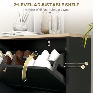 Scarpiera moderna a 2 cassetti con ripiani regolabili per 12 paia di scarpe - Nera - Product Image 5