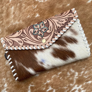 Nueva cartera cruzada de cuero con pelo en la mano para mujer, bolso de mano de cuero genuino occidental, bolso de mano de viaje Floral con correa - Product Image 3